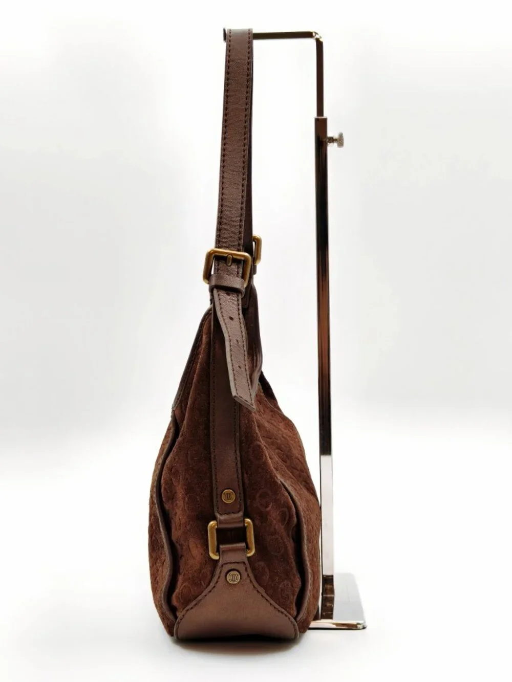 Celine Brown Suede Macadam Monogram Shoulder Hobo Bag Gold Hardware Italy Vintag
